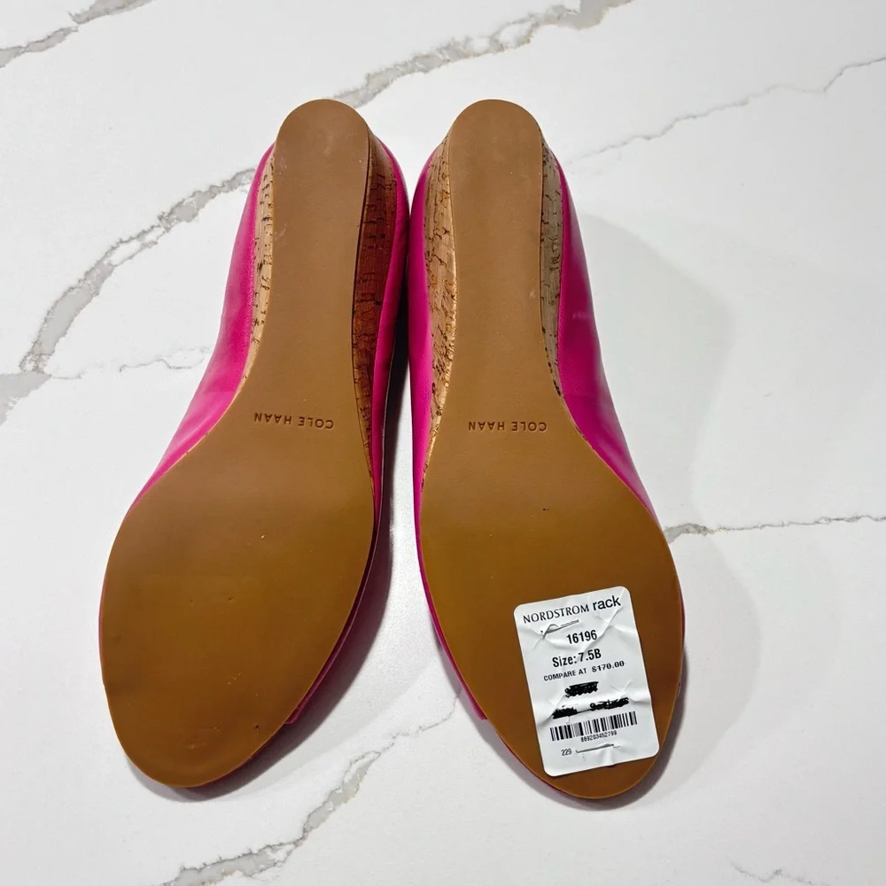 Cole Haan Women's Hot Pink Matte Finish Peep Toe Wedge Heels Cork Pumps Size 7.5